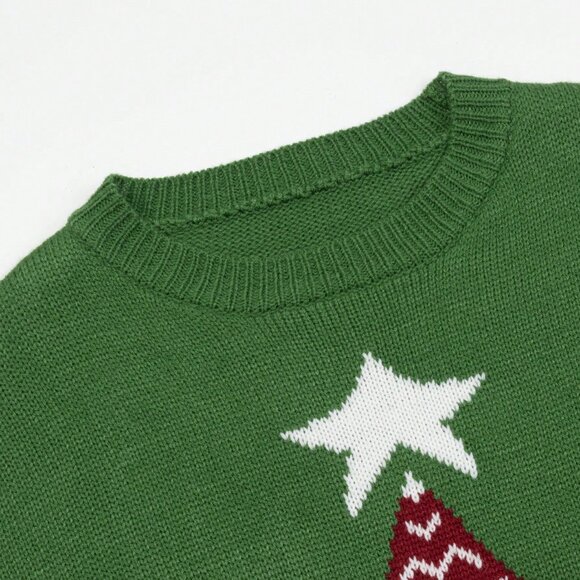 Green Casual Women's Christmas Tree Jacquard Sweater - Picture 5 of 8
